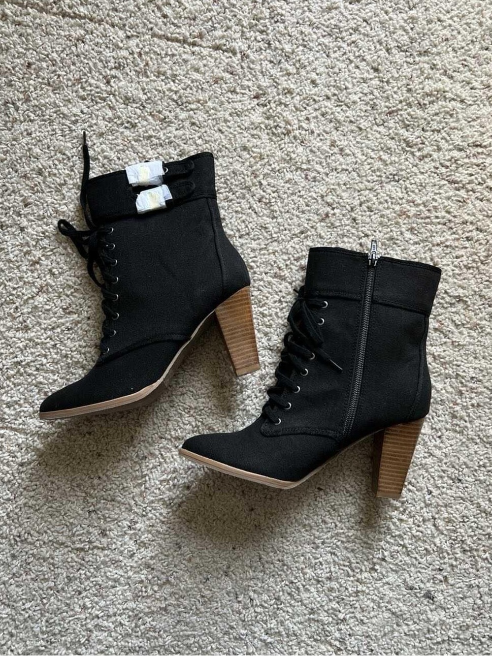 Black Lace-Up Block Heel Ankle Boots
